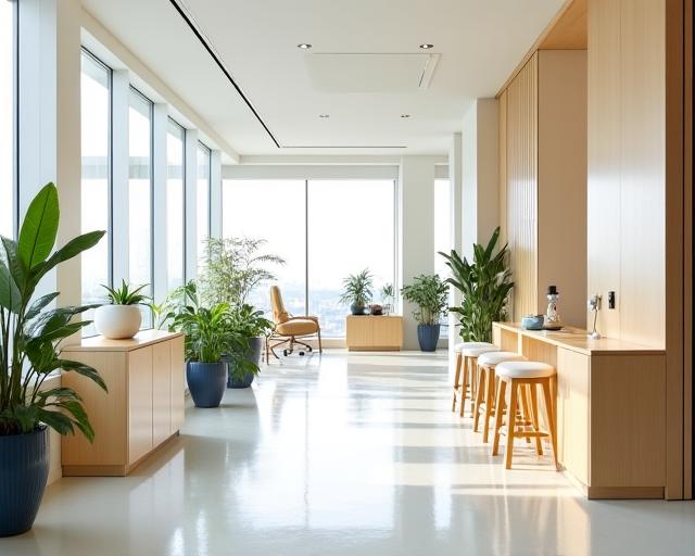 The modern and bright interior of the Kiku Kaihatsu office in Omotesando, Tokyo.